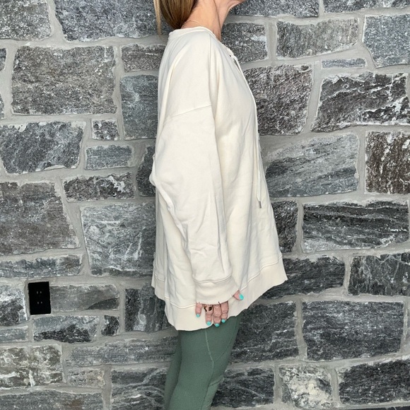Aerie Oversized Lace Up Crew Sweatshirt in color Cream, size Large - Picture 13 of 15